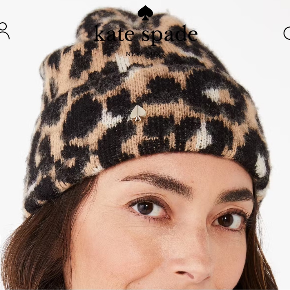 Kate Spade Brushed Leopard Animal Print Knit Hat Beanie Womenโs One Size - Picture 1 of 7